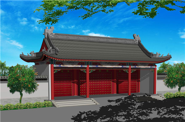 歇山大门侧视效果图